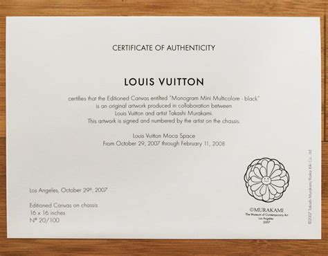 louis vuitton certificate.